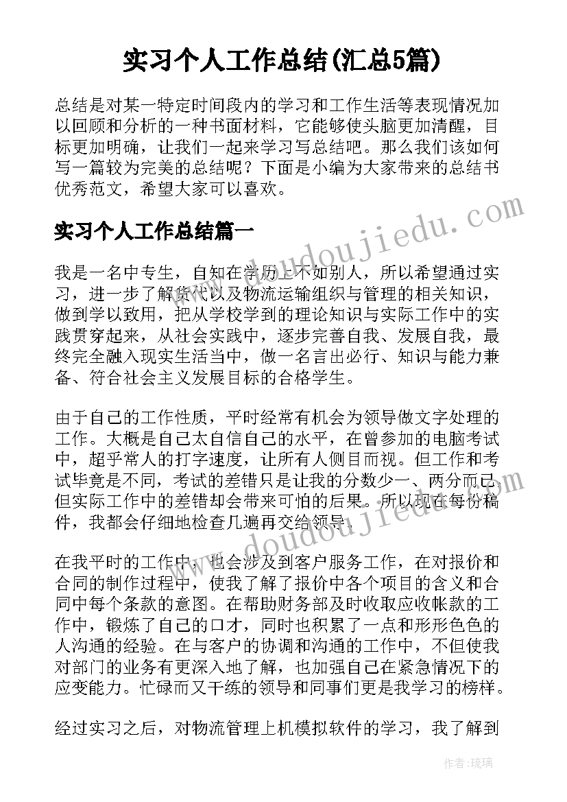 实习个人工作总结(汇总5篇)