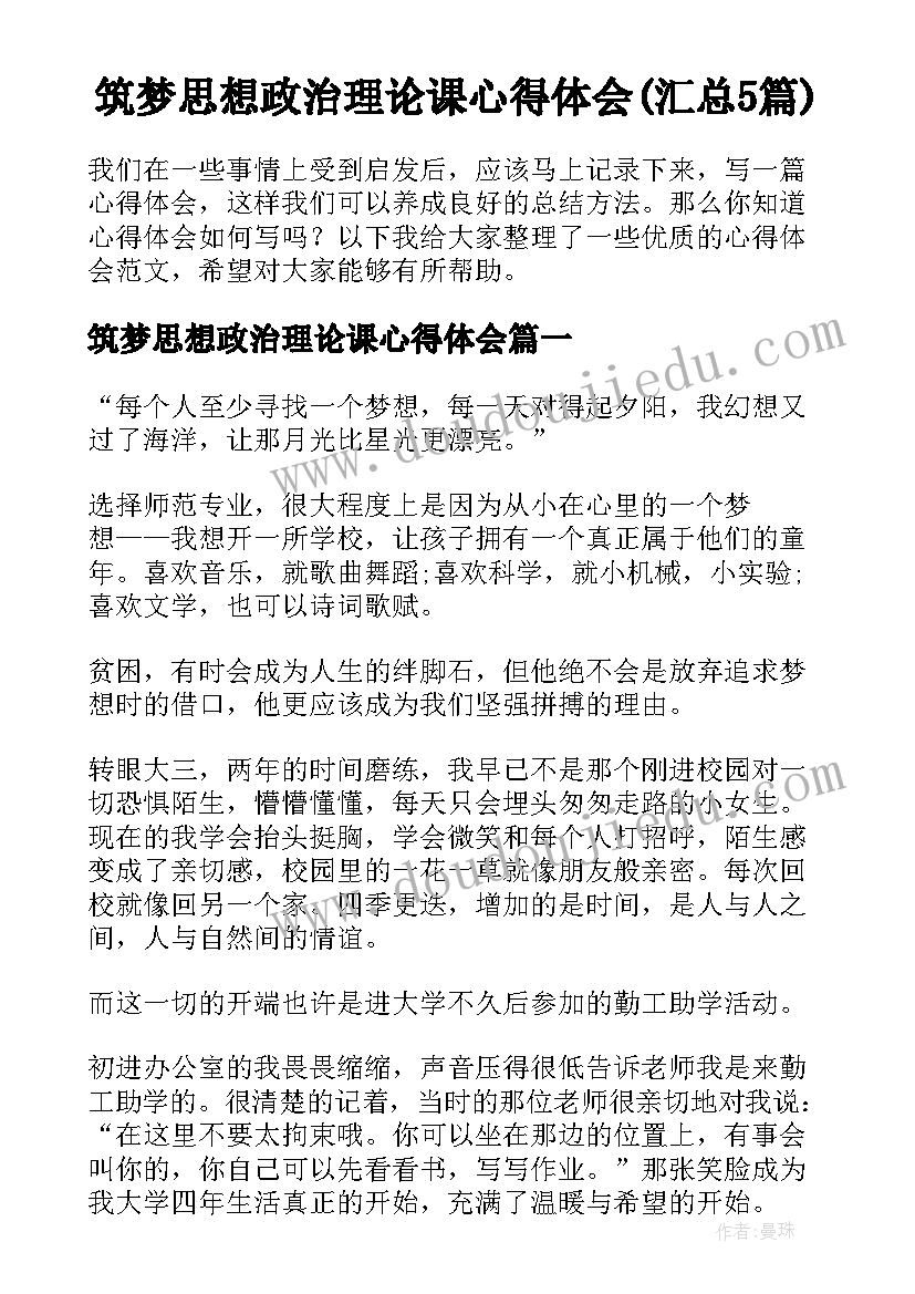 筑梦思想政治理论课心得体会(汇总5篇)