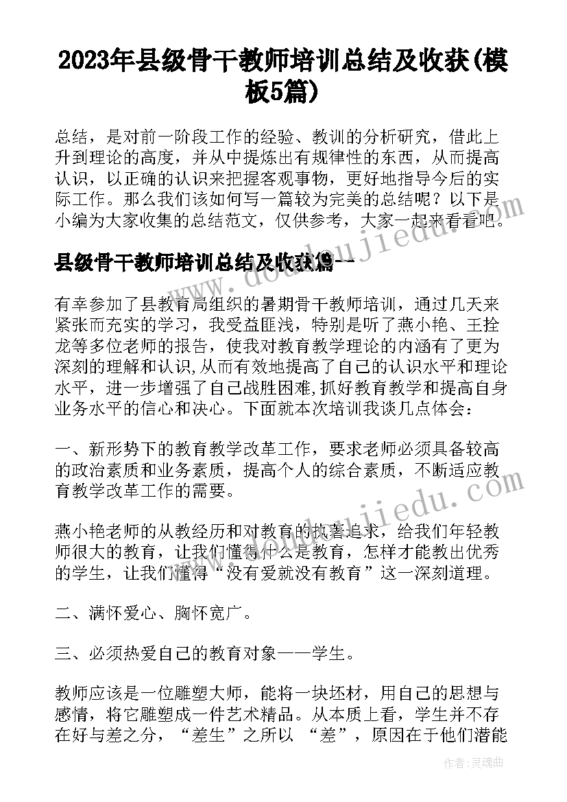 2023年县级骨干教师培训总结及收获(模板5篇)