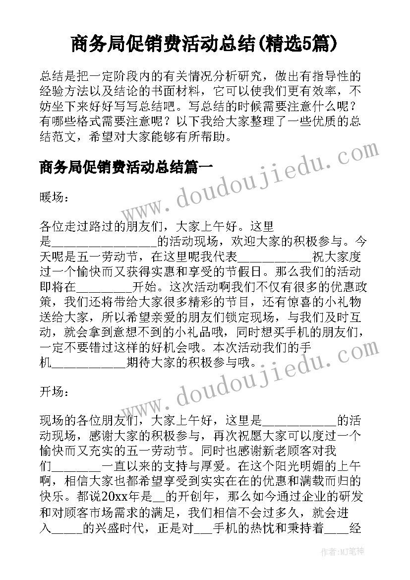 商务局促销费活动总结(精选5篇)