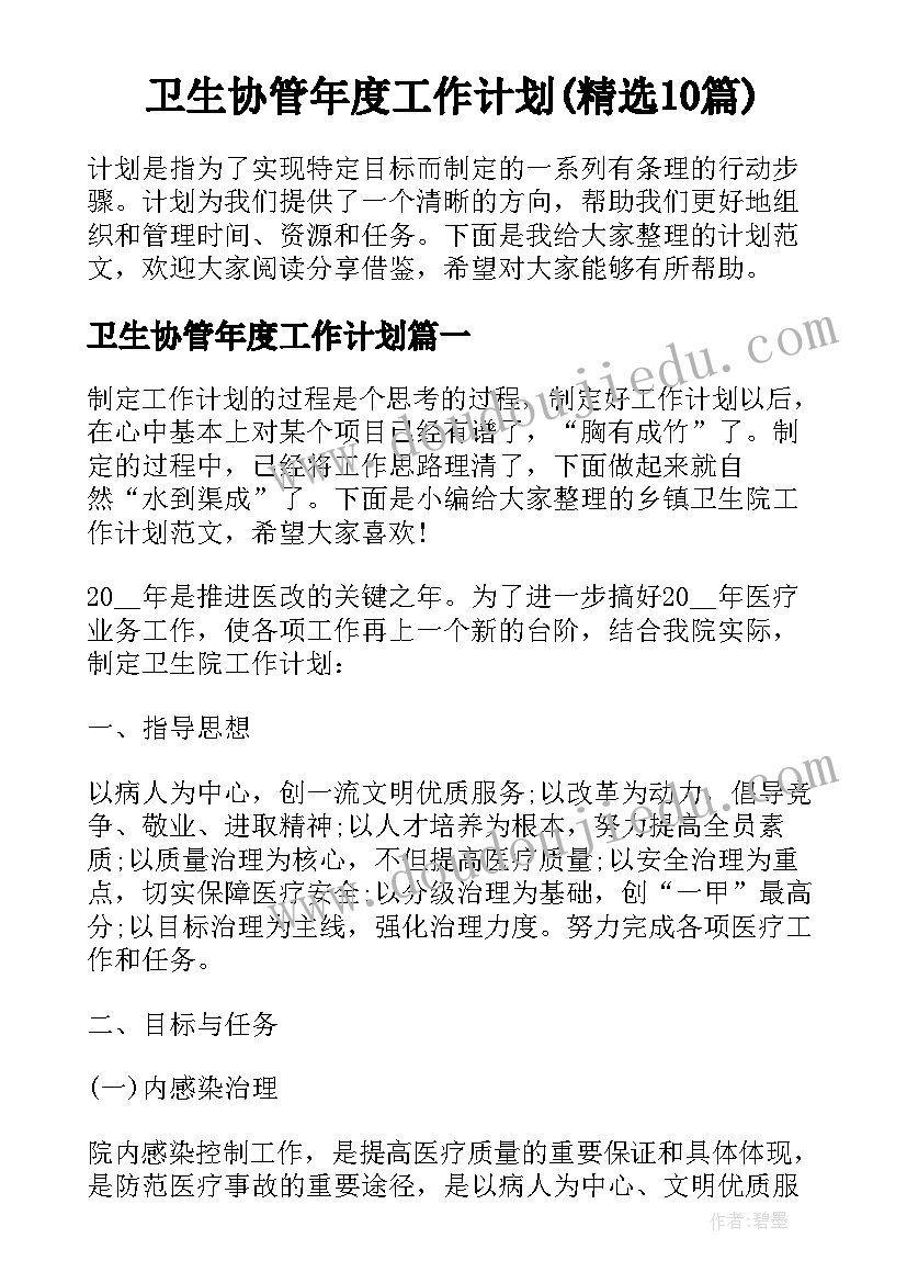 卫生协管年度工作计划(精选10篇)