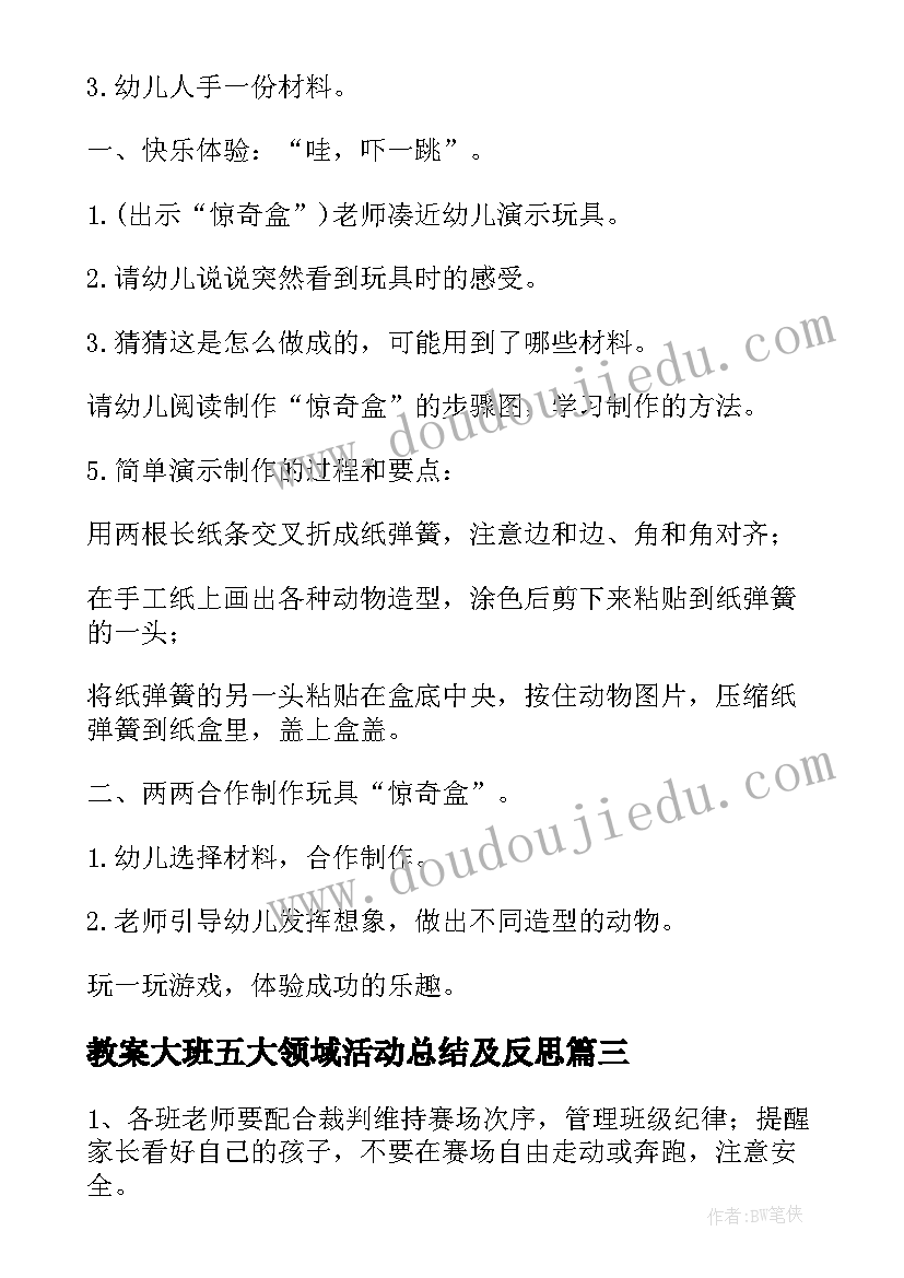 教案大班五大领域活动总结及反思(精选5篇)