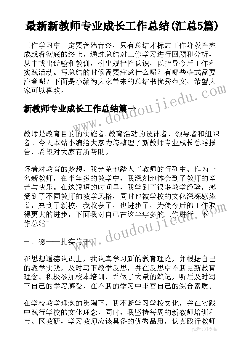 最新新教师专业成长工作总结(汇总5篇)