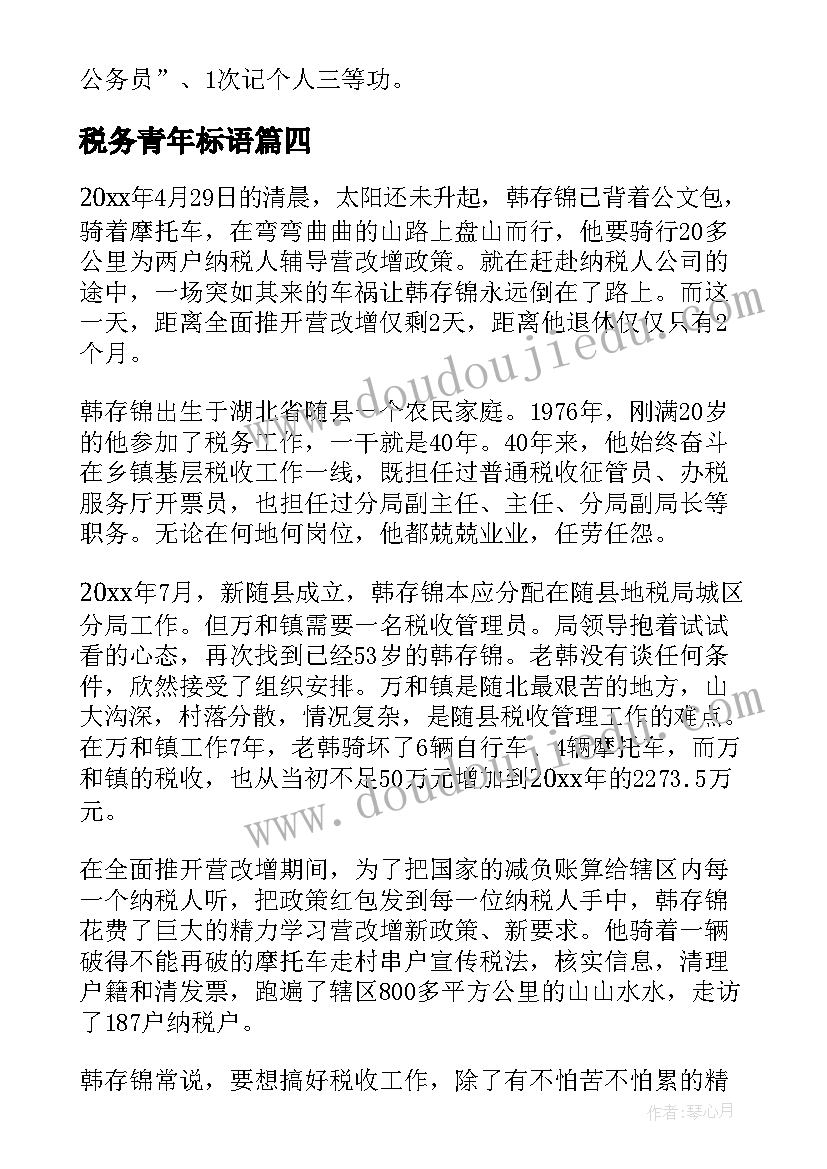 2023年税务青年标语 税务青年榜样典型事迹材料(通用10篇)