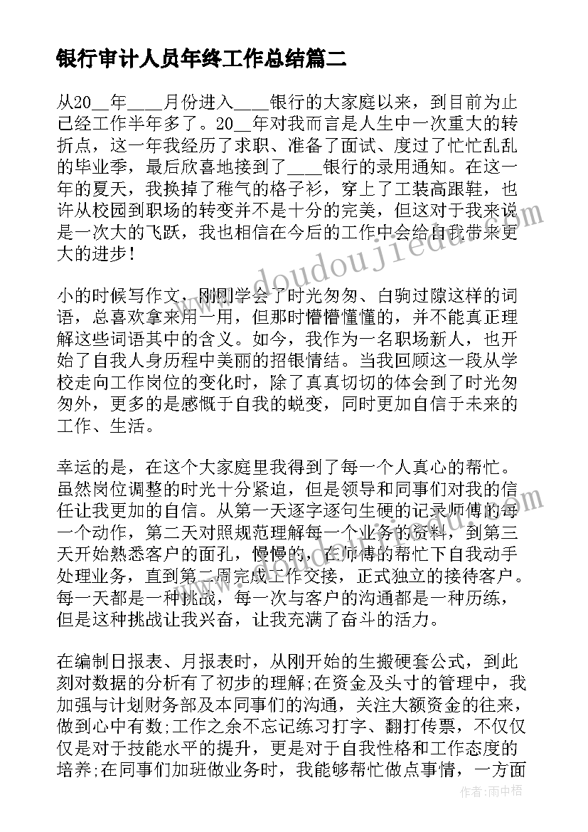 最新银行审计人员年终工作总结(实用6篇)