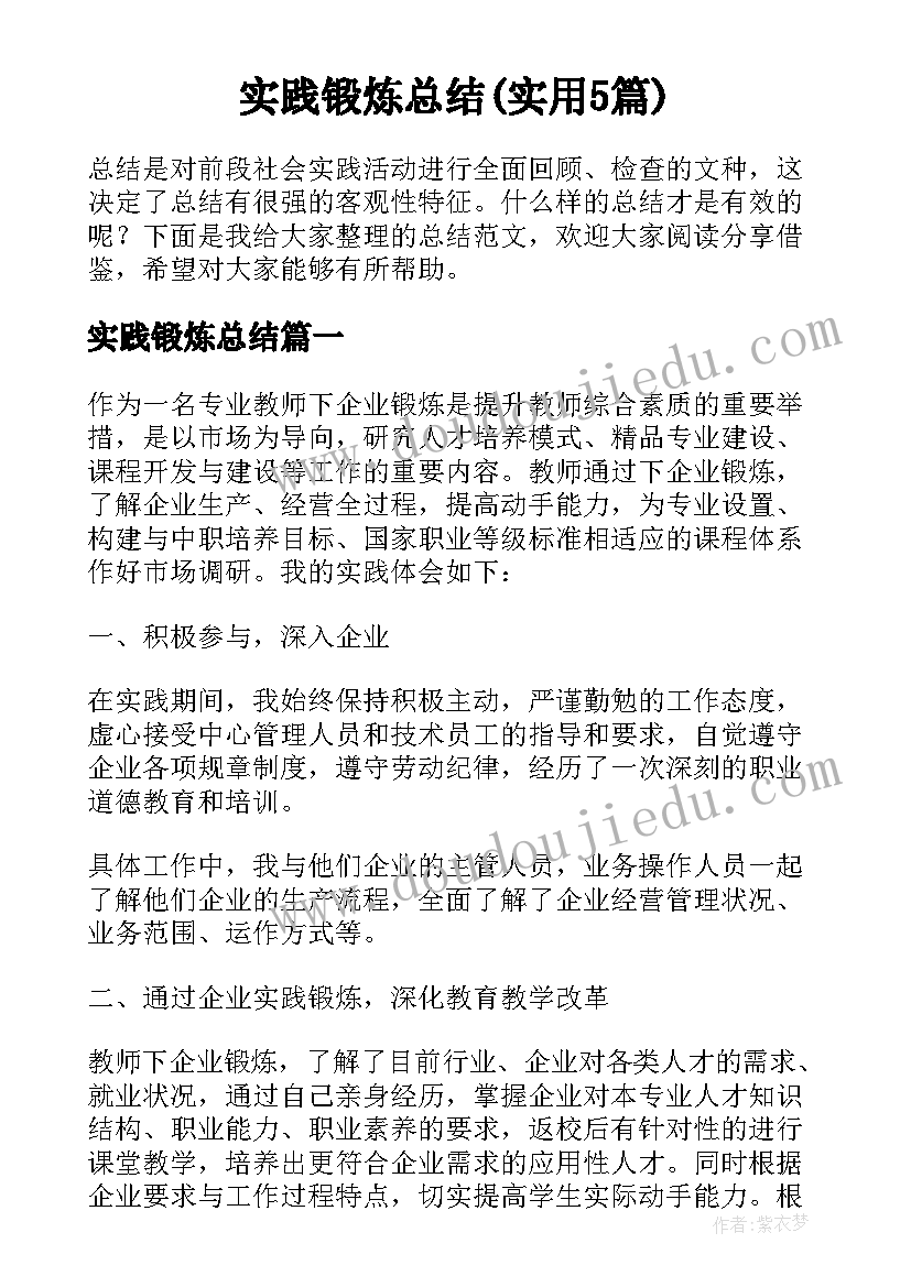 实践锻炼总结(实用5篇)