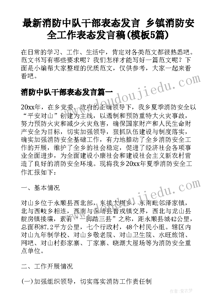 最新消防中队干部表态发言 乡镇消防安全工作表态发言稿(模板5篇)