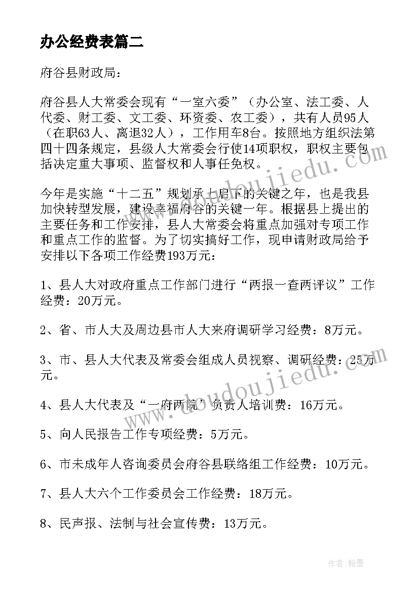 办公经费表 村委办公经费申请报告(优质8篇)