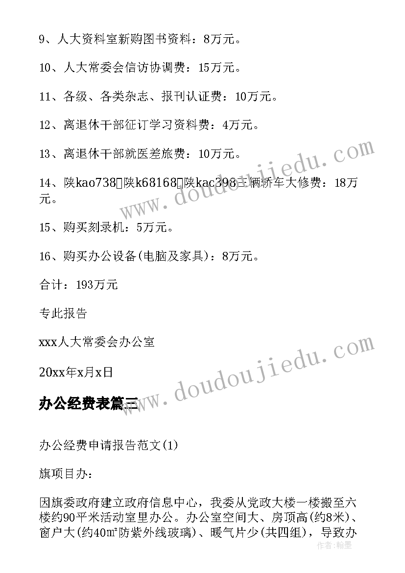 办公经费表 村委办公经费申请报告(优质8篇)