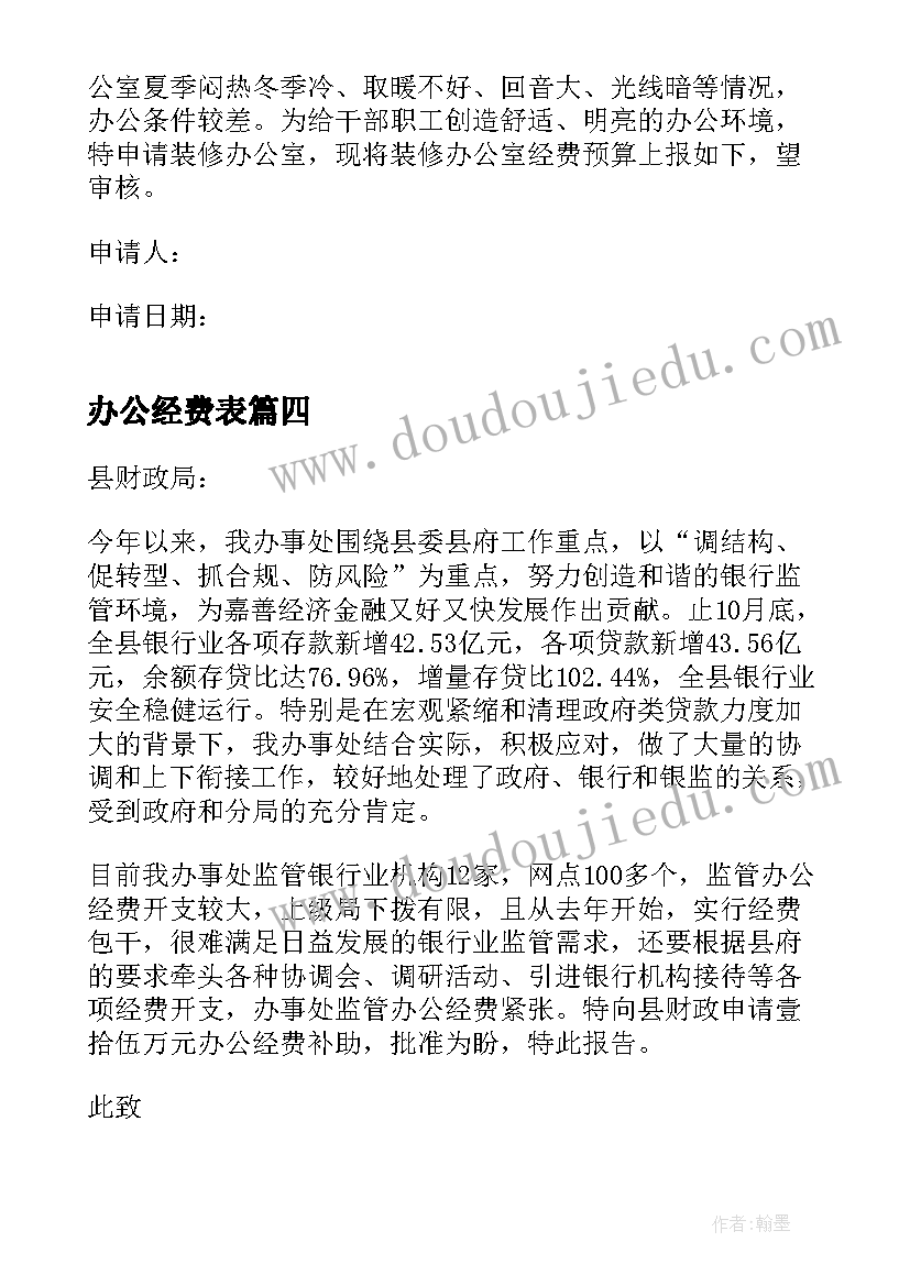 办公经费表 村委办公经费申请报告(优质8篇)