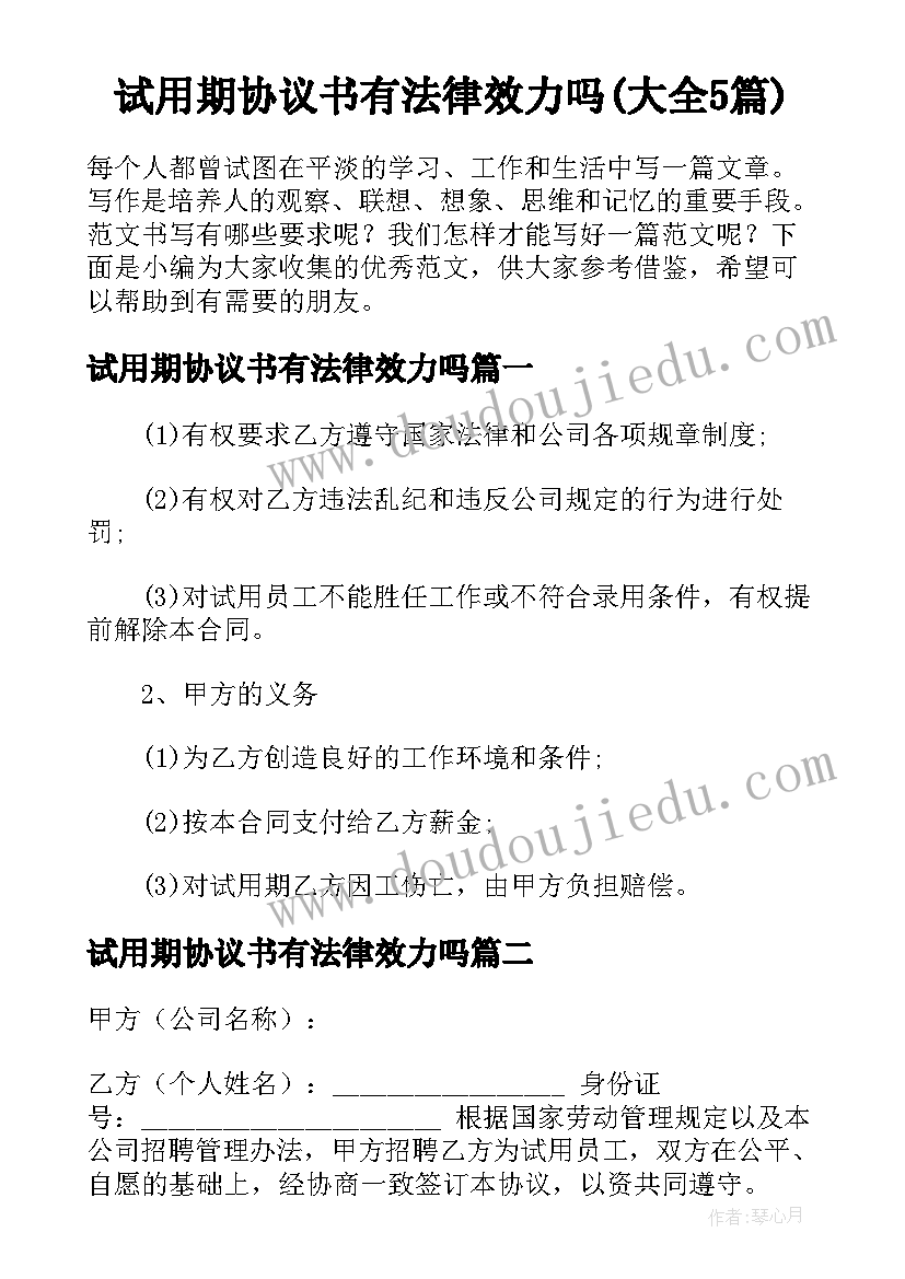 试用期协议书有法律效力吗(大全5篇)