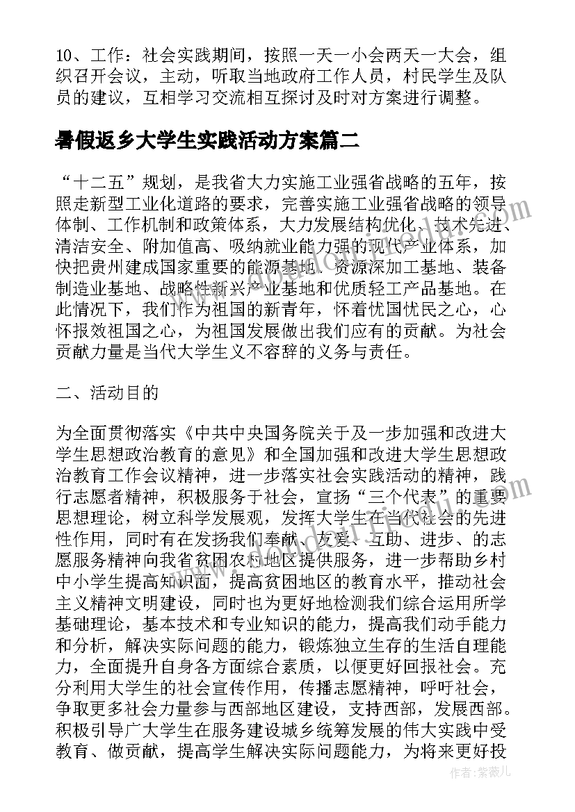 2023年暑假返乡大学生实践活动方案(实用5篇)