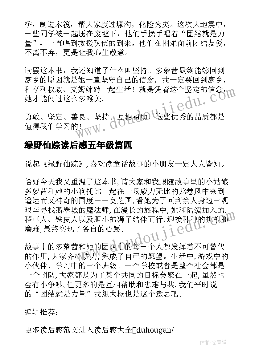 最新绿野仙踪读后感五年级(汇总5篇)