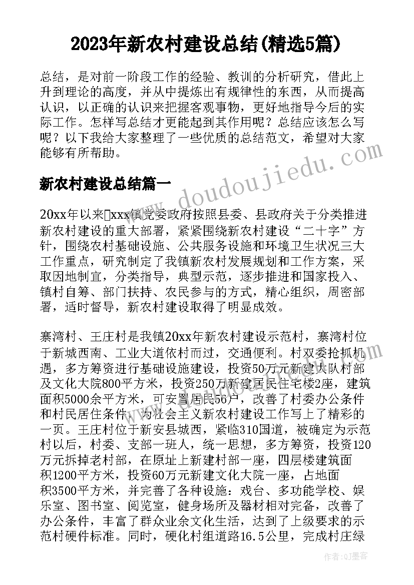 2023年新农村建设总结(精选5篇)