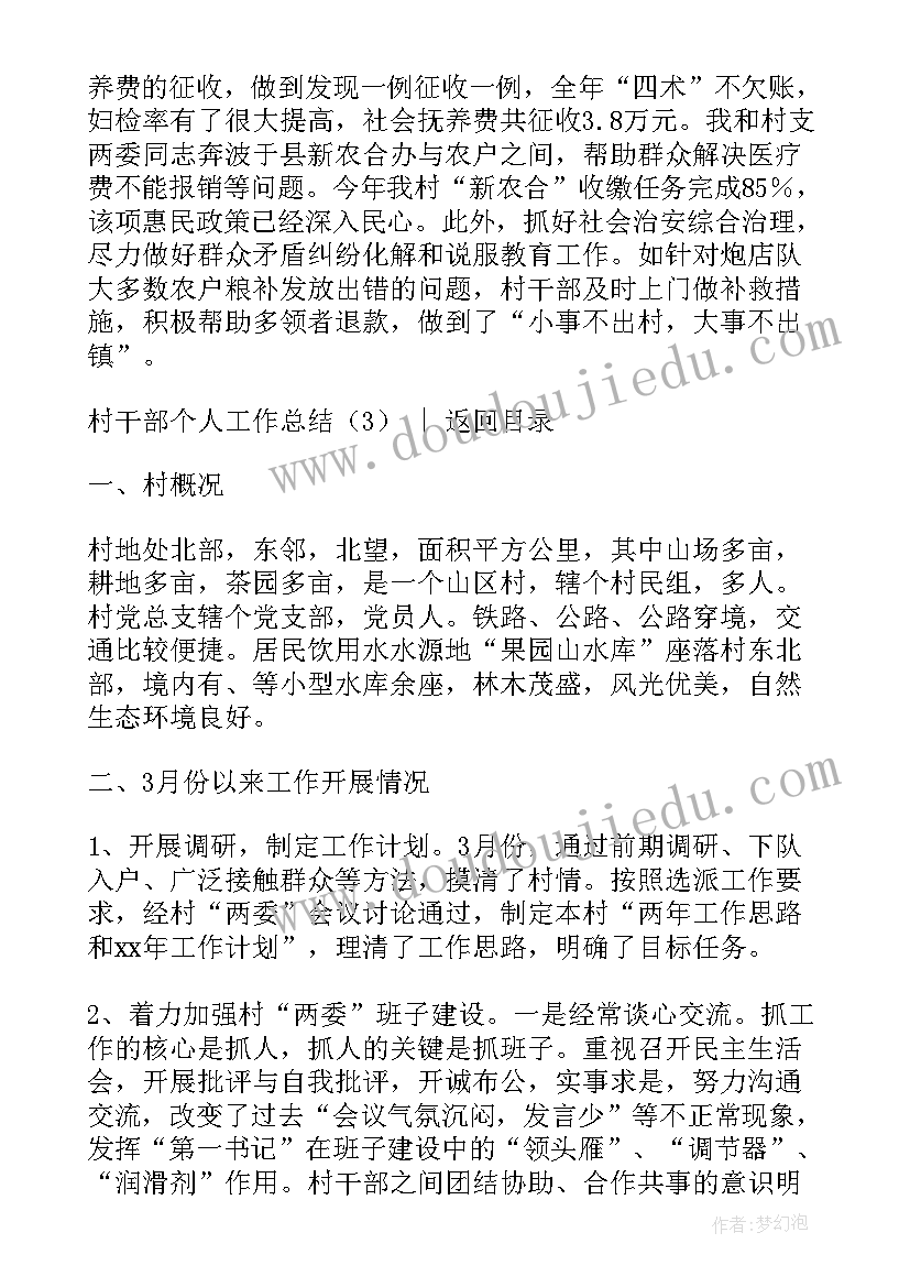 村干部个人工作汇报(精选8篇)