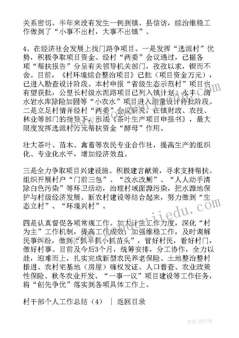 村干部个人工作汇报(精选8篇)