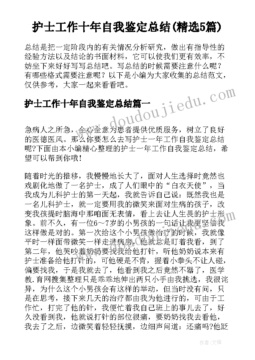 护士工作十年自我鉴定总结(精选5篇)