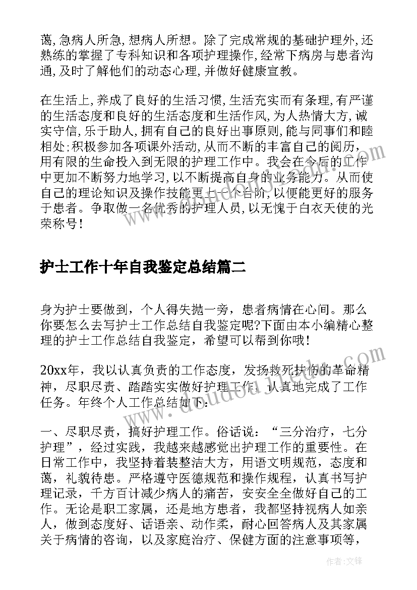 护士工作十年自我鉴定总结(精选5篇)