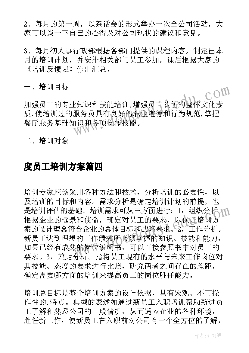 最新度员工培训方案(优质7篇)