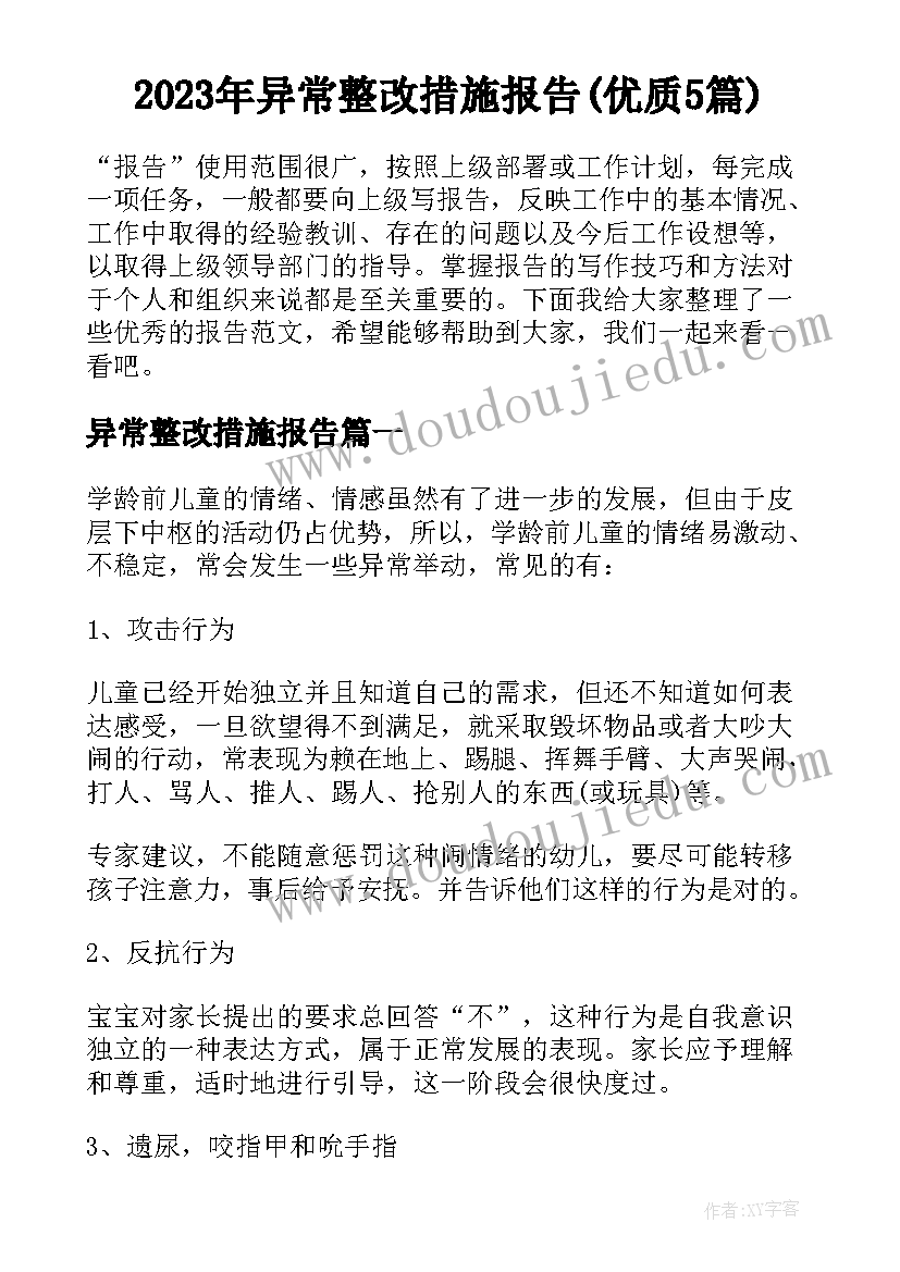 2023年异常整改措施报告(优质5篇)