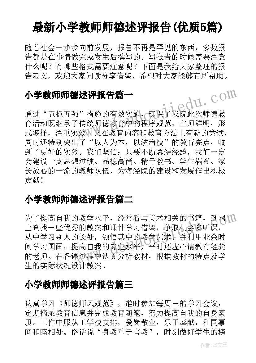 最新小学教师师德述评报告(优质5篇)