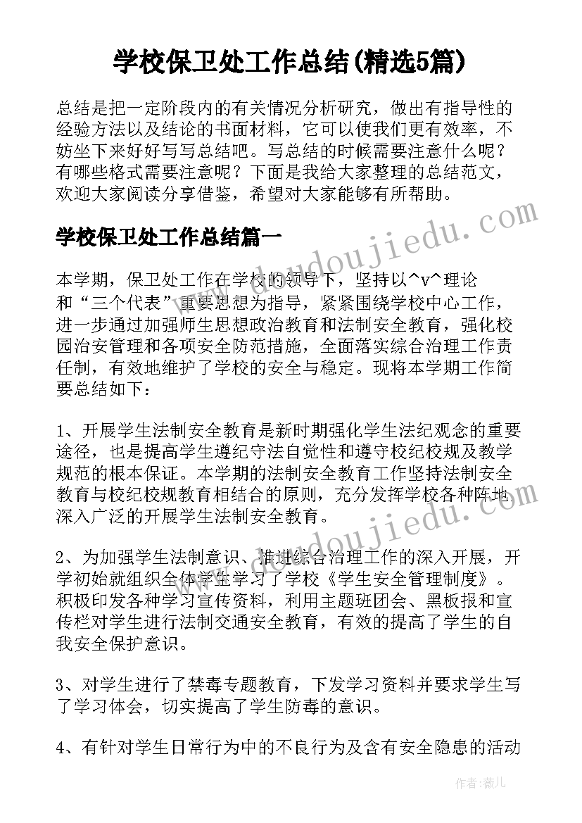 学校保卫处工作总结(精选5篇)