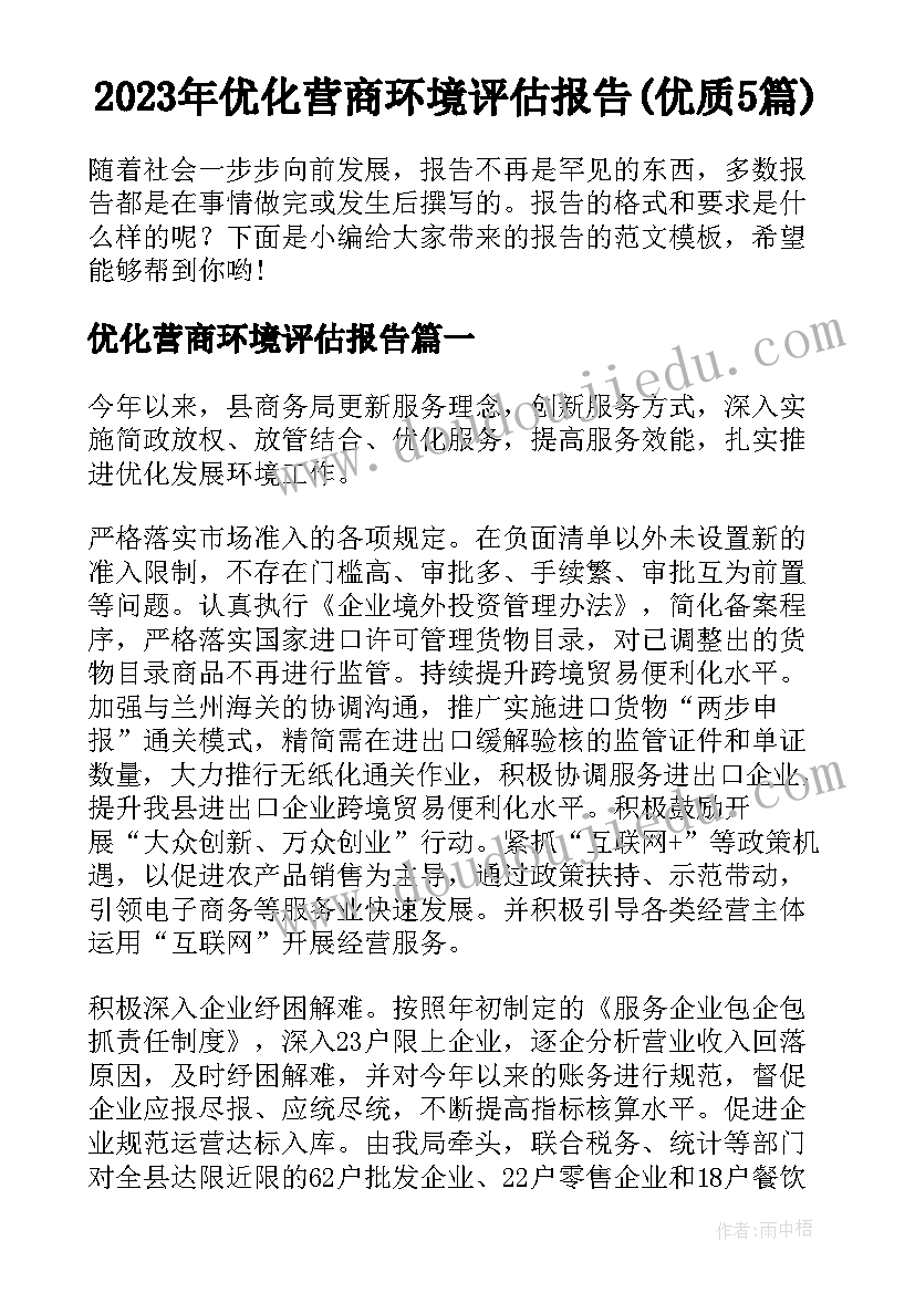 2023年优化营商环境评估报告(优质5篇)