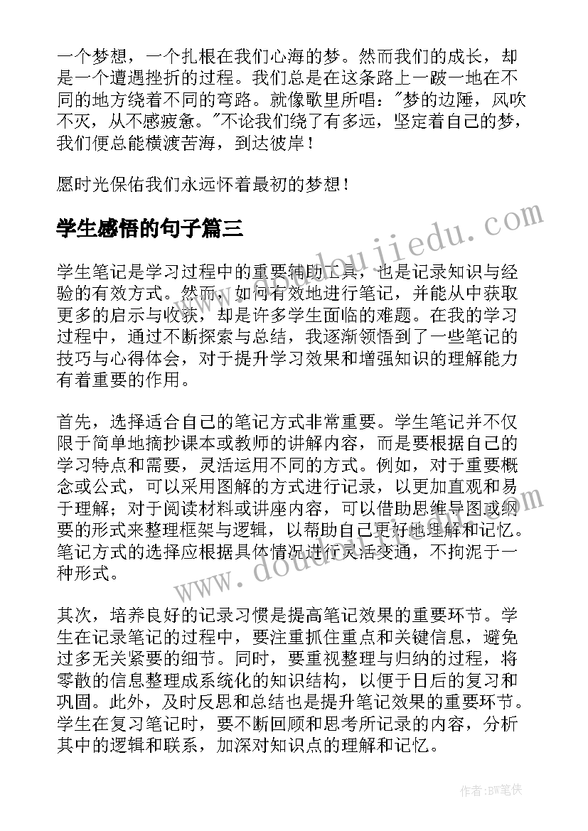 2023年学生感悟的句子(实用9篇)