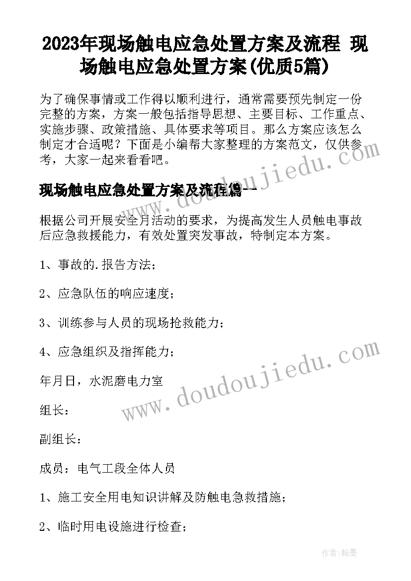 2023年现场触电应急处置方案及流程 现场触电应急处置方案(优质5篇)