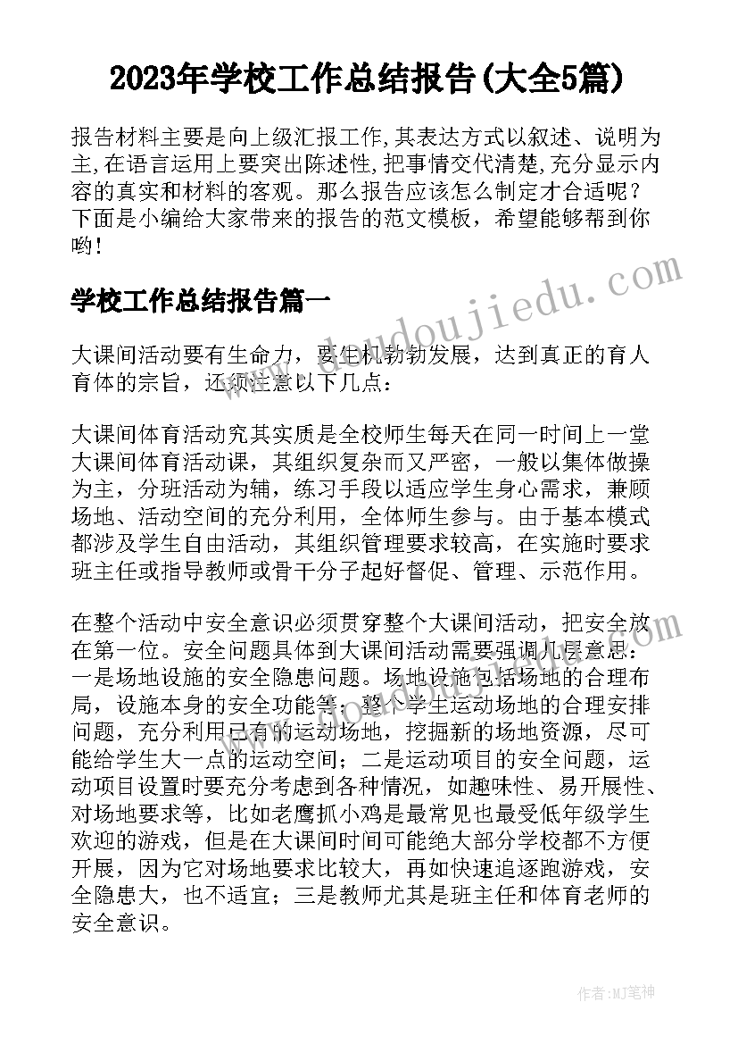 2023年学校工作总结报告(大全5篇)