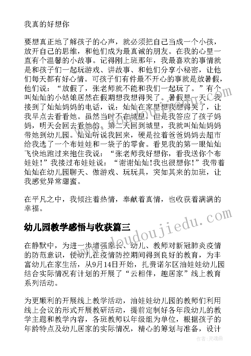 2023年幼儿园教学感悟与收获(通用5篇)