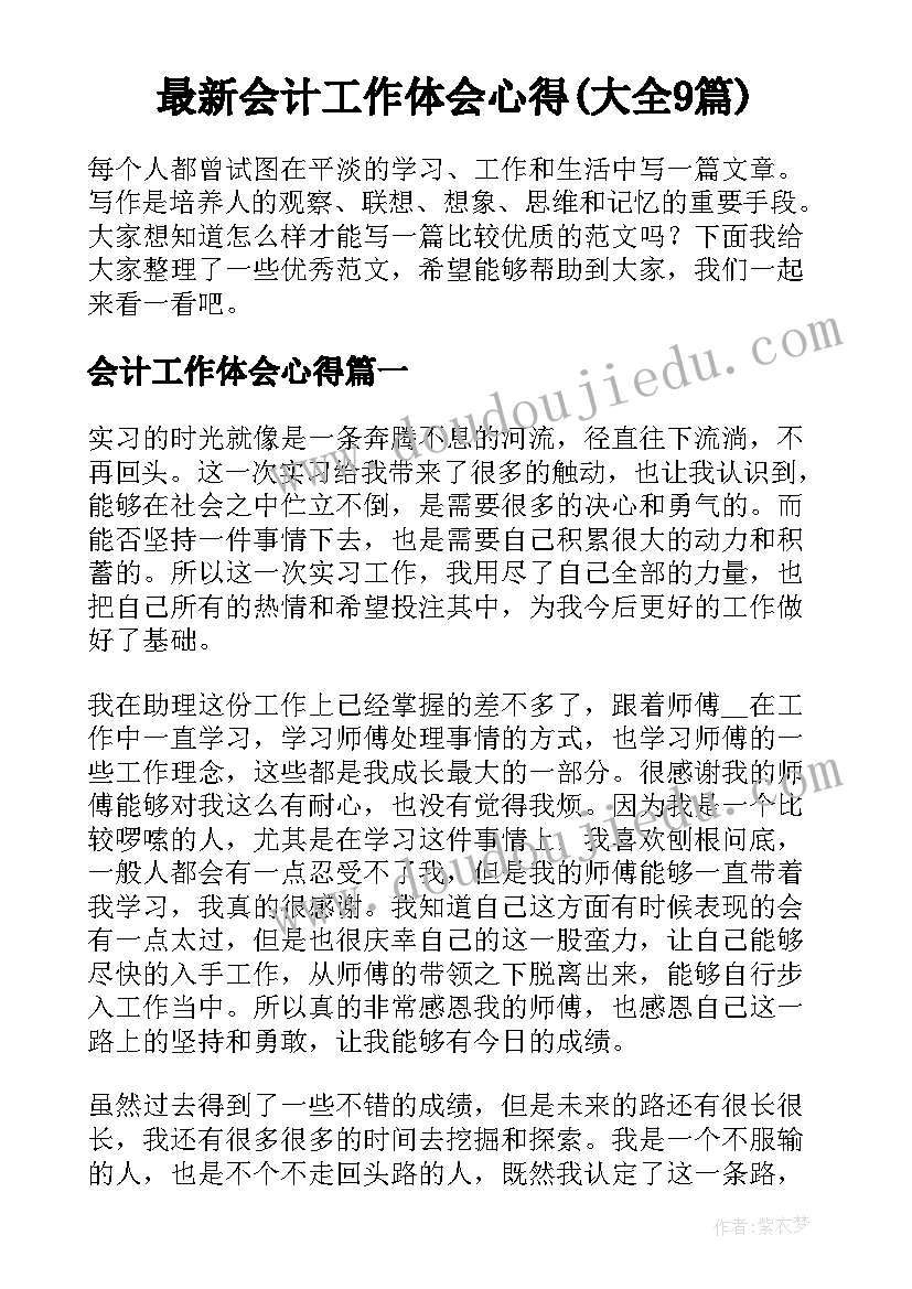 最新会计工作体会心得(大全9篇)