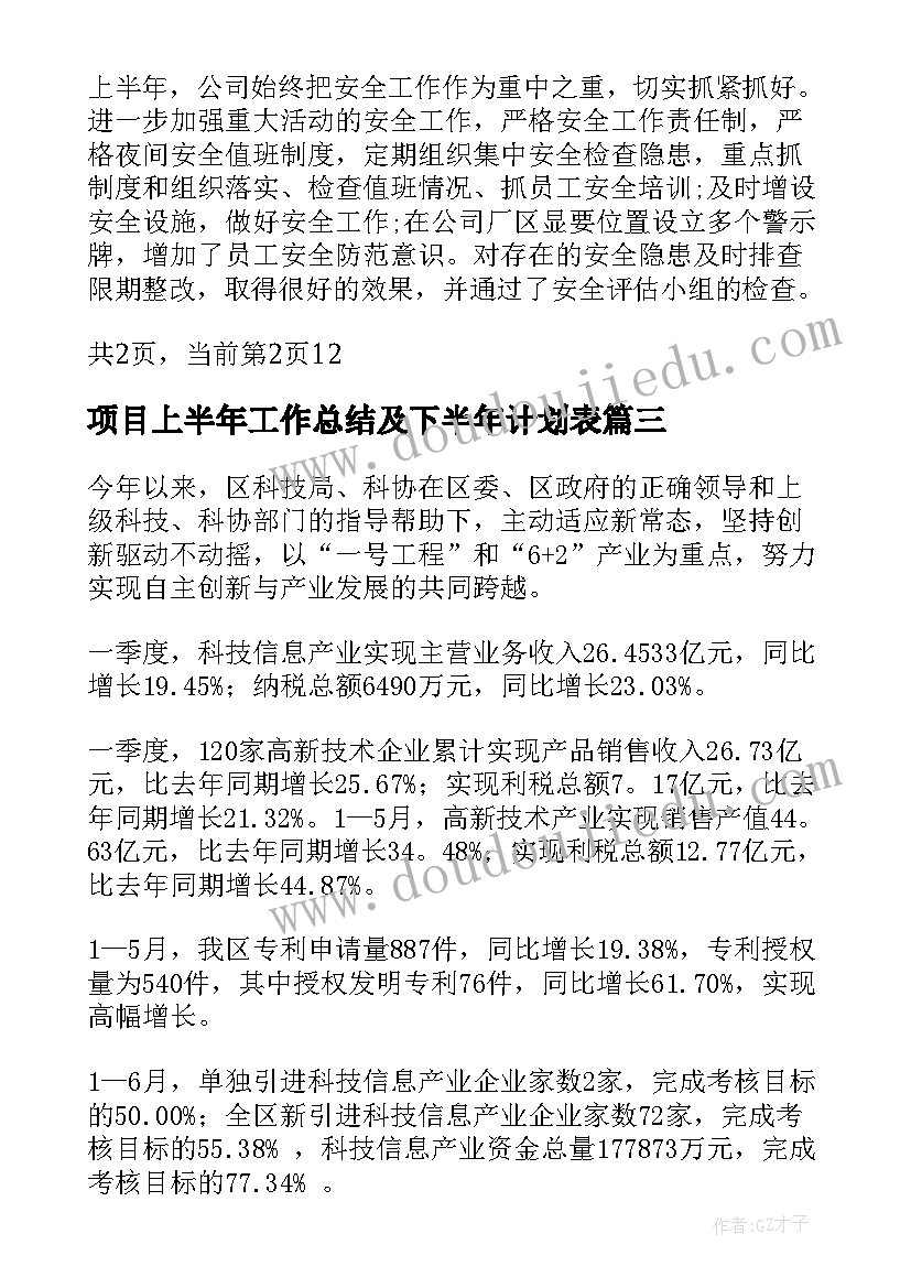 最新项目上半年工作总结及下半年计划表(实用8篇)