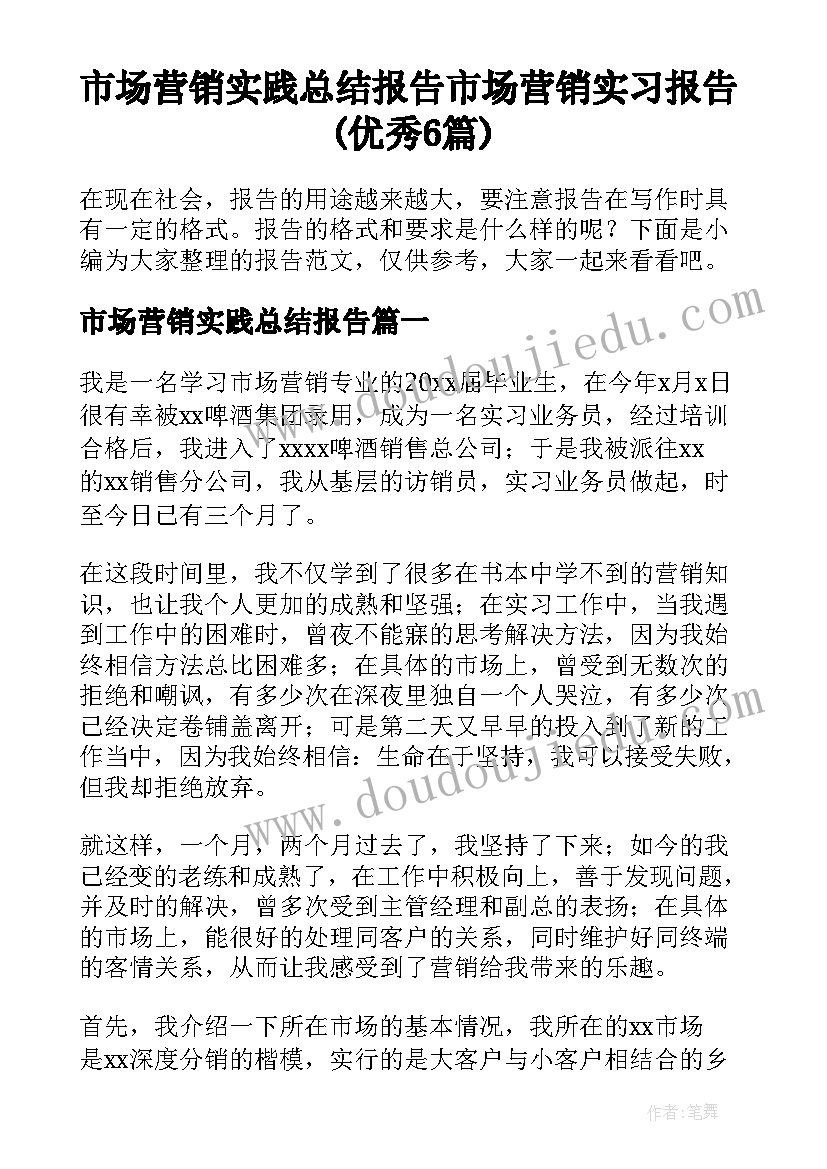 市场营销实践总结报告 市场营销实习报告(优秀6篇)