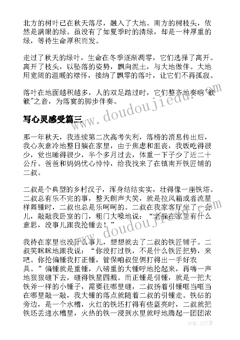 写心灵感受 心灵感悟句子摘抄心灵感悟经典语录(优秀6篇)