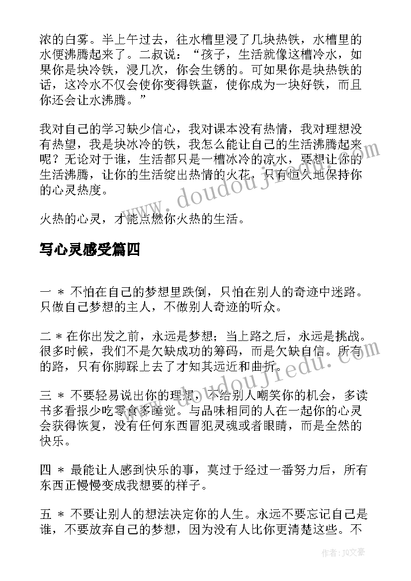 写心灵感受 心灵感悟句子摘抄心灵感悟经典语录(优秀6篇)