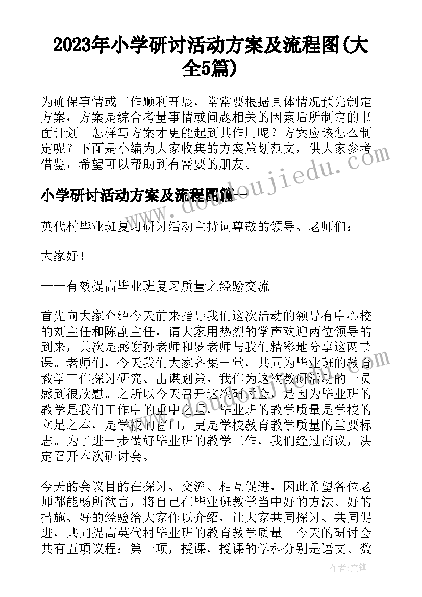 2023年小学研讨活动方案及流程图(大全5篇)