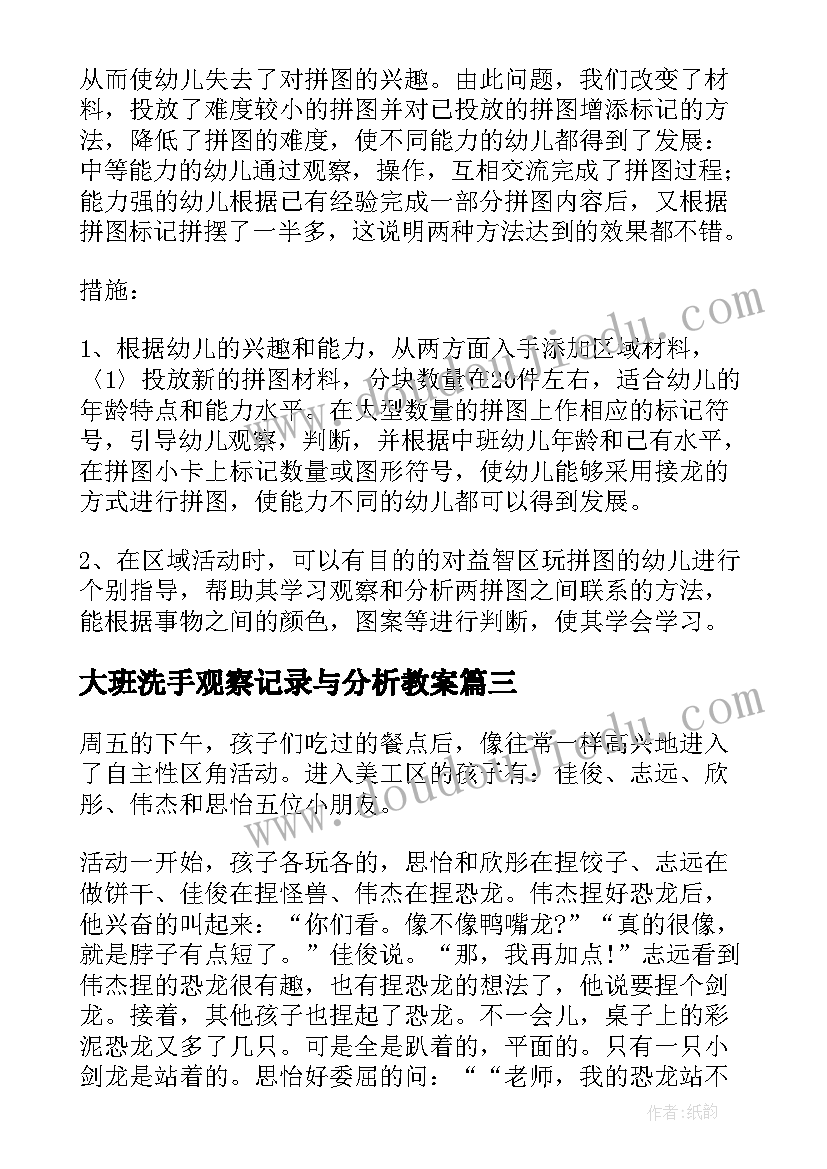 2023年大班洗手观察记录与分析教案(通用9篇)