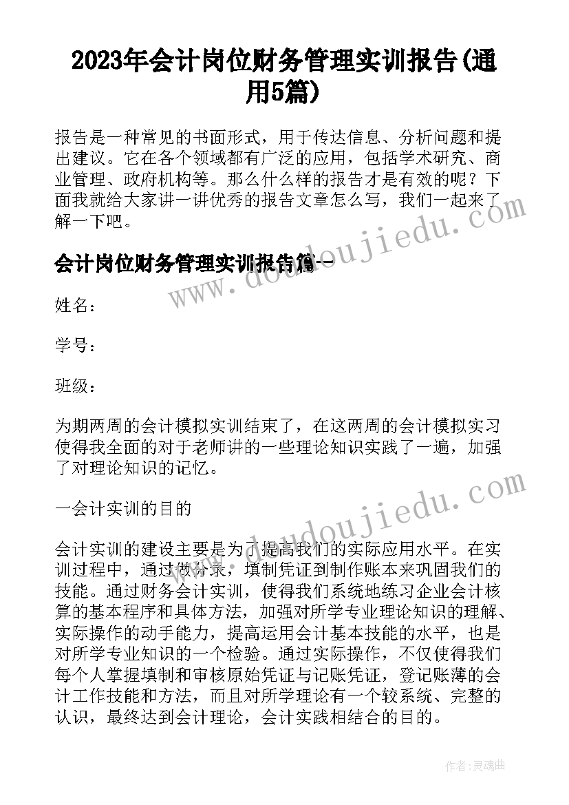 2023年会计岗位财务管理实训报告(通用5篇)