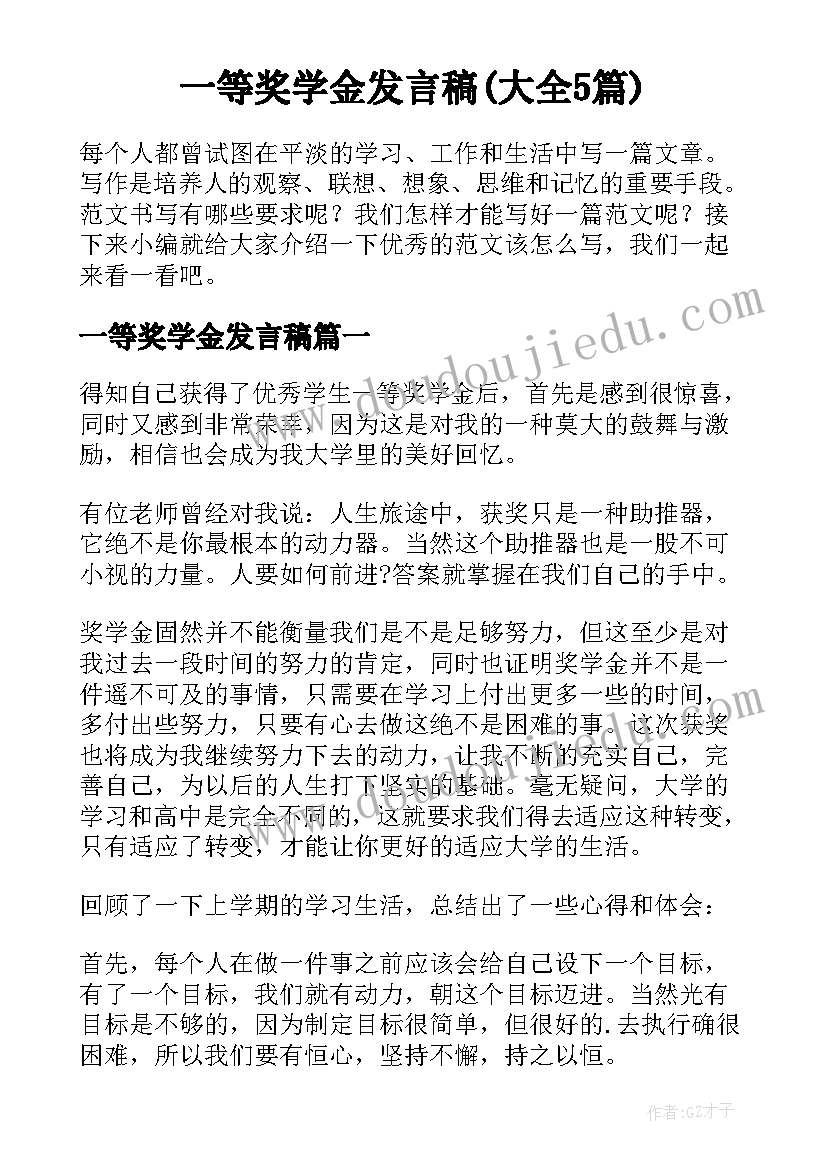 一等奖学金发言稿(大全5篇)