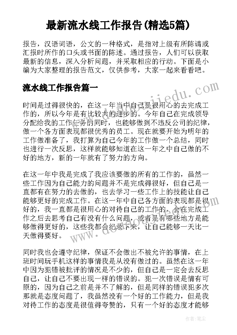 最新流水线工作报告(精选5篇)