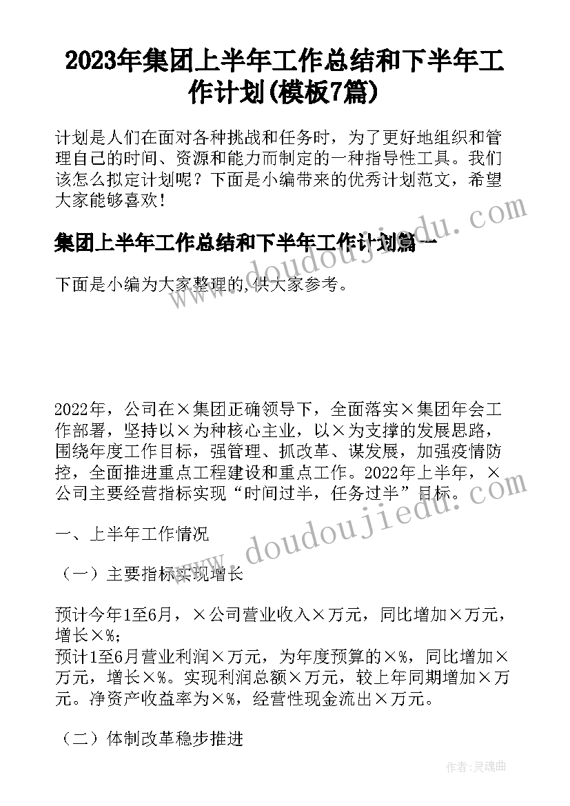 2023年集团上半年工作总结和下半年工作计划(模板7篇)