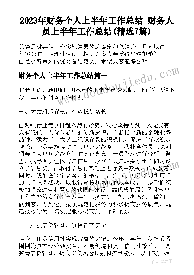 2023年财务个人上半年工作总结 财务人员上半年工作总结(精选7篇)