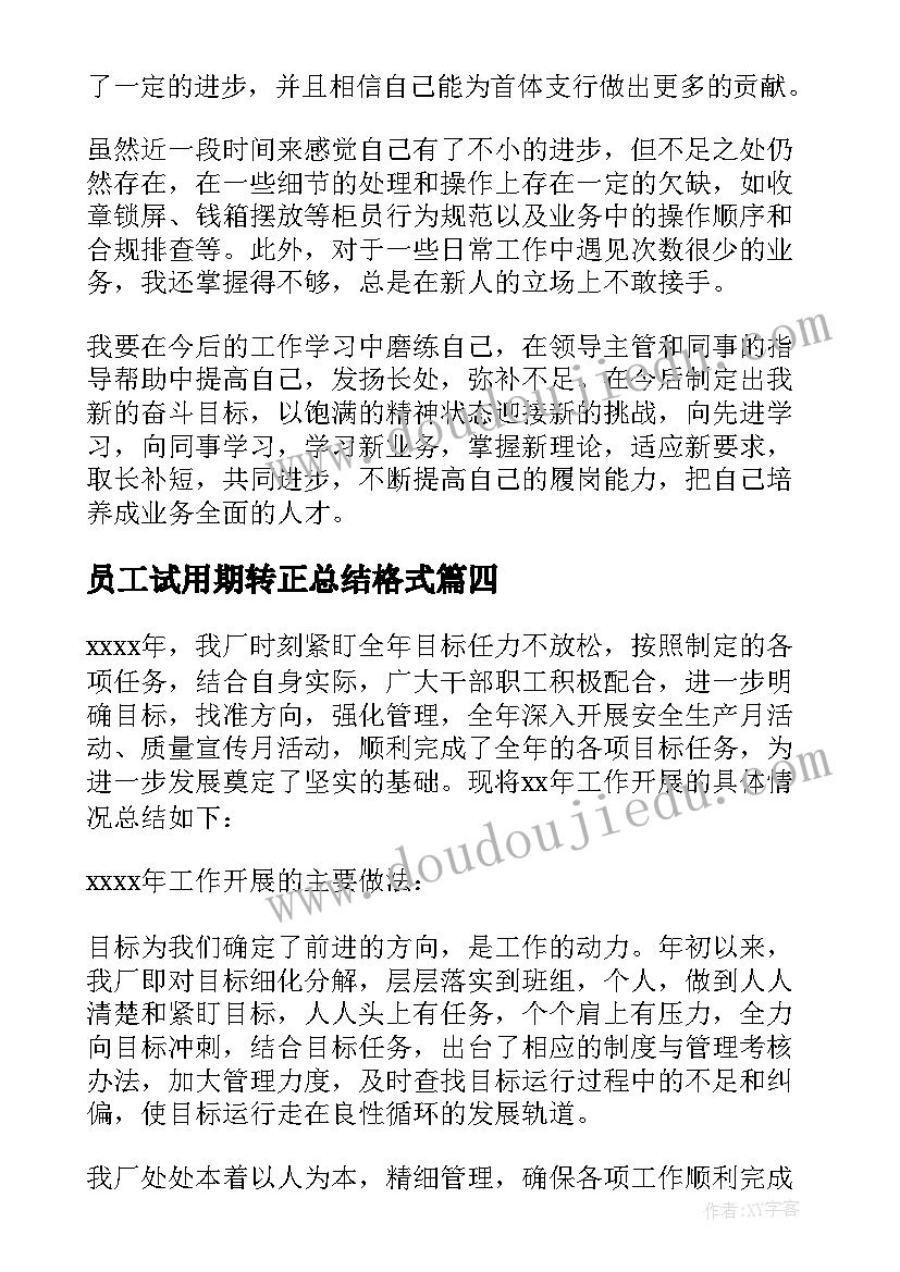 2023年员工试用期转正总结格式(汇总10篇)