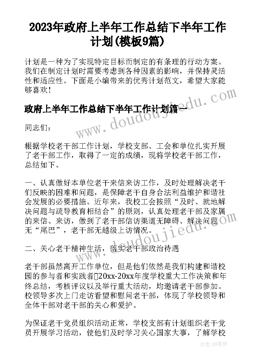 2023年政府上半年工作总结下半年工作计划(模板9篇)