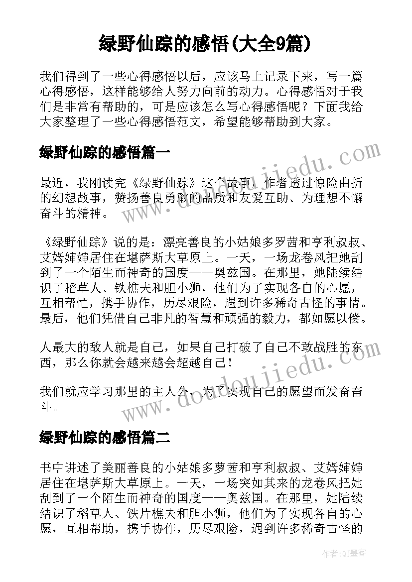 绿野仙踪的感悟(大全9篇)