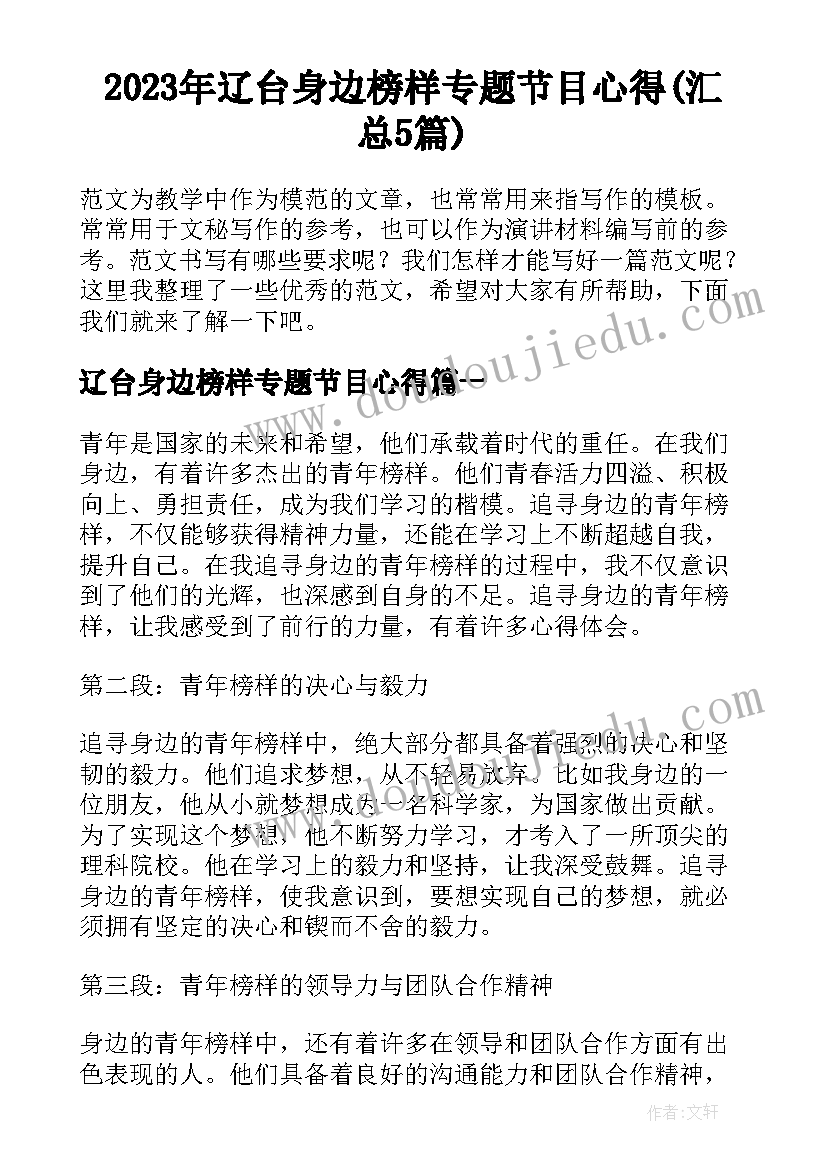 2023年辽台身边榜样专题节目心得(汇总5篇)