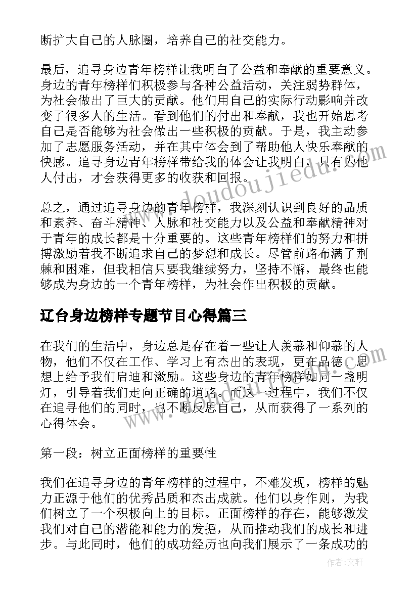 2023年辽台身边榜样专题节目心得(汇总5篇)