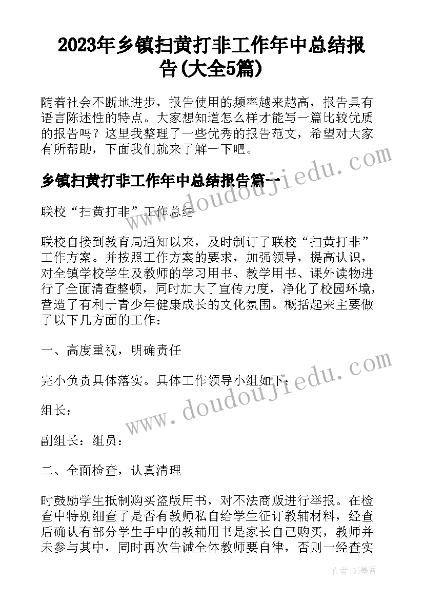 2023年乡镇扫黄打非工作年中总结报告(大全5篇)