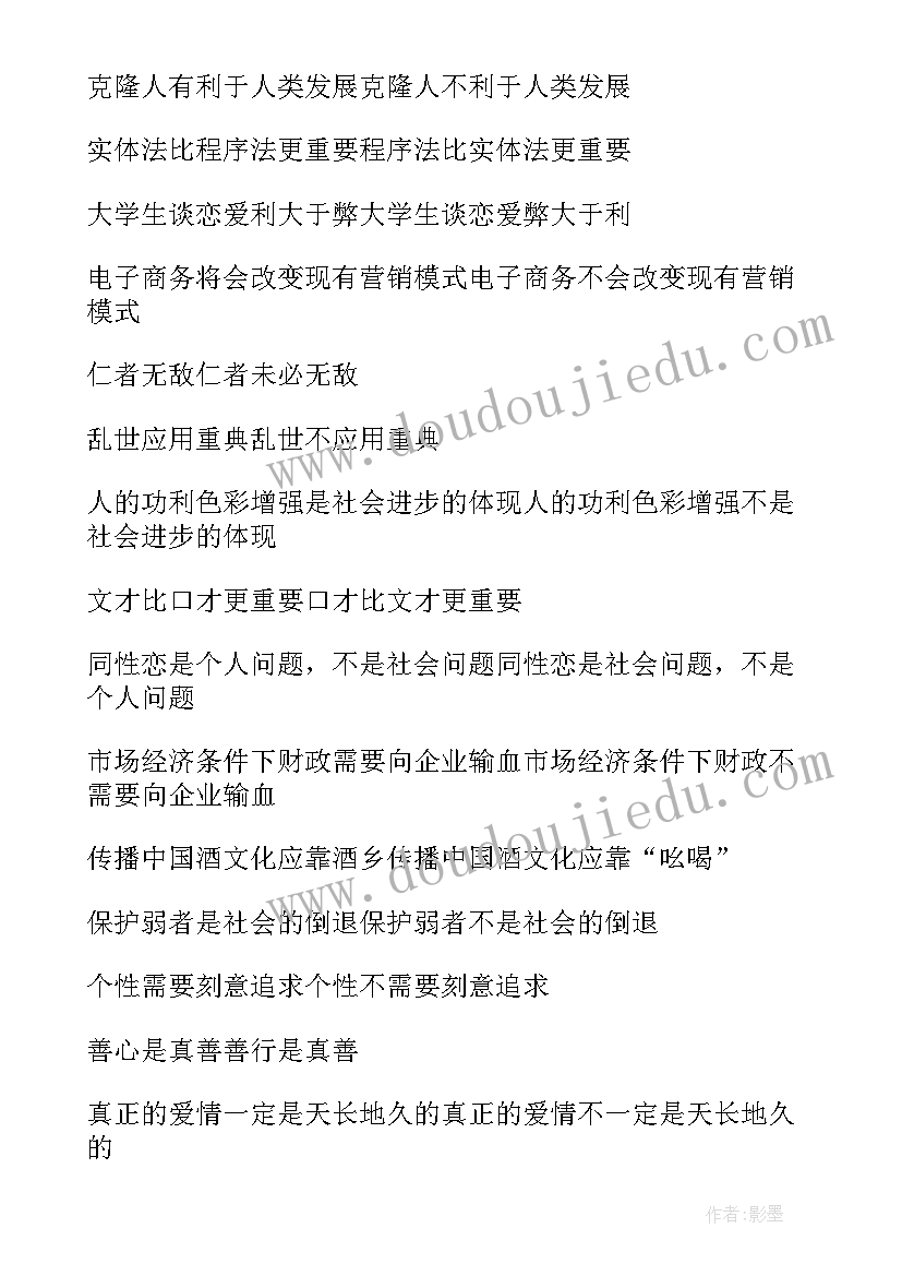 2023年辩论赛二辩开场白(模板5篇)